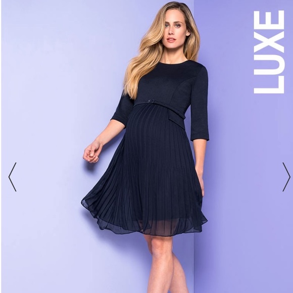 Seraphine Dresses & Skirts - Seraphine Luxe Navy Pleated Dress size 10